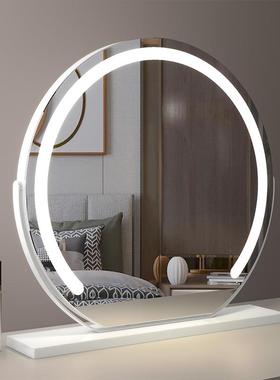 半圆ed带化妆镜灯三色补光l台能式桌面智触摸充电PQM补妆镜梳妆镜