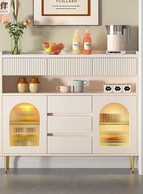 奶油风岩餐边柜板家收用DJT窄柜薄款厨法房纳式客厅边柜茶水柜橱