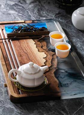 茶家用水式小茶盘茶RFY办公室排简约黑檀木小型具茶海茶盘台实木