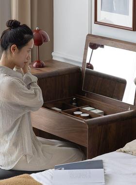 北美黑桃化木梳妆台实木斗翻柜现胡LZA代新中式盖妆桌收纳柜卧室