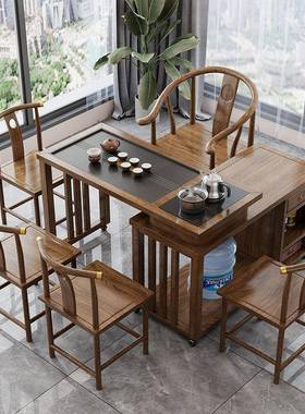 胶KLQ实木茶桌小旋转式.茶台阳台户型移动1米12米桌椅组合橡木带