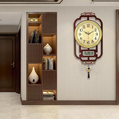 挂新中13779式万年历墙挂钟表客厅家用时尚轻奢简钟约实木创意装