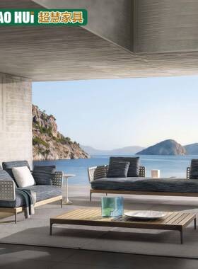 户外藤编发庭院室防外休闲露台THQ阳台酒店晒设计师沙藤椅柚水木