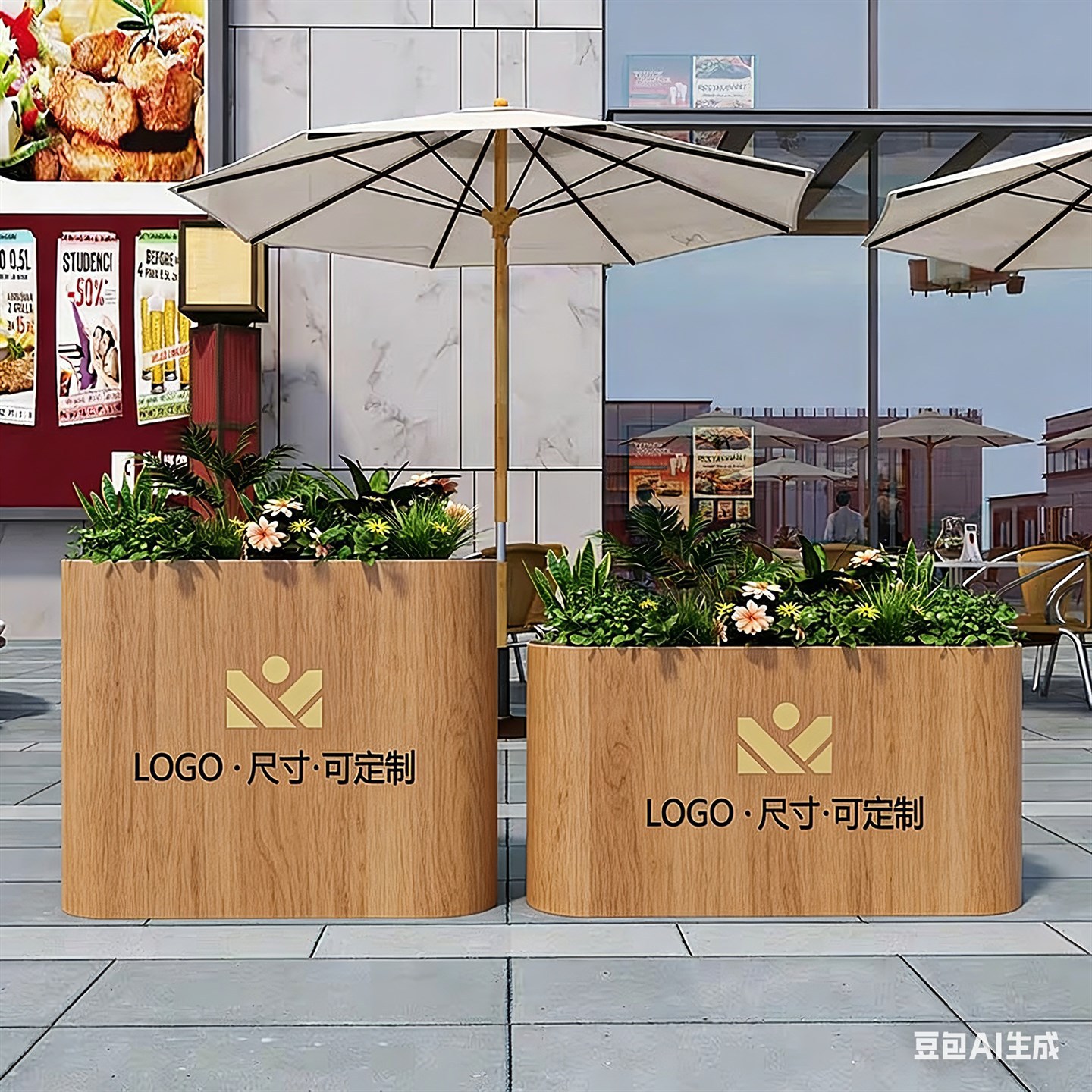 户外木纹椭圆花箱组合防腐防锈