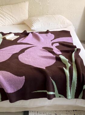 冬古撞色保暖盖毯简约几何针织花半边复绒毯秋A类午睡汽车yeswome