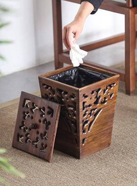 异丽复古创意客ewq10094厅高档木质垃颜桶家用厕所新圾中式木高值