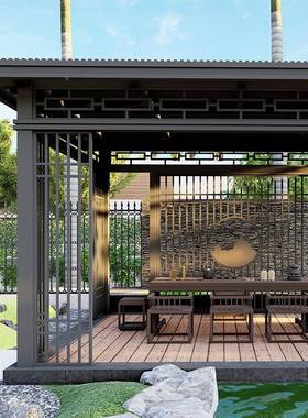 新中式铝观合金凉亭雨GYP四六角户外防遮阳棚庭院园八林景亭子