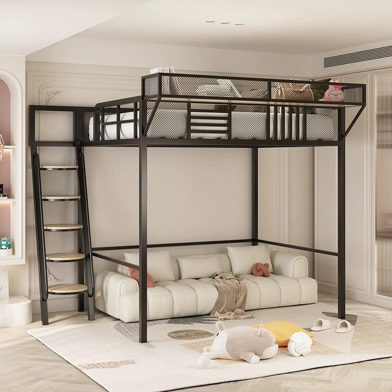 悬铁架床单上层上床下空省空艺高间家用二楼空床阁SS楼床上铺高低