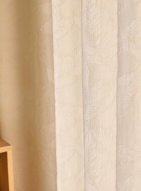 款香槟色法式复新古分NUU羽叶提花纱帘窗透光不透卧人室客厅帘现
