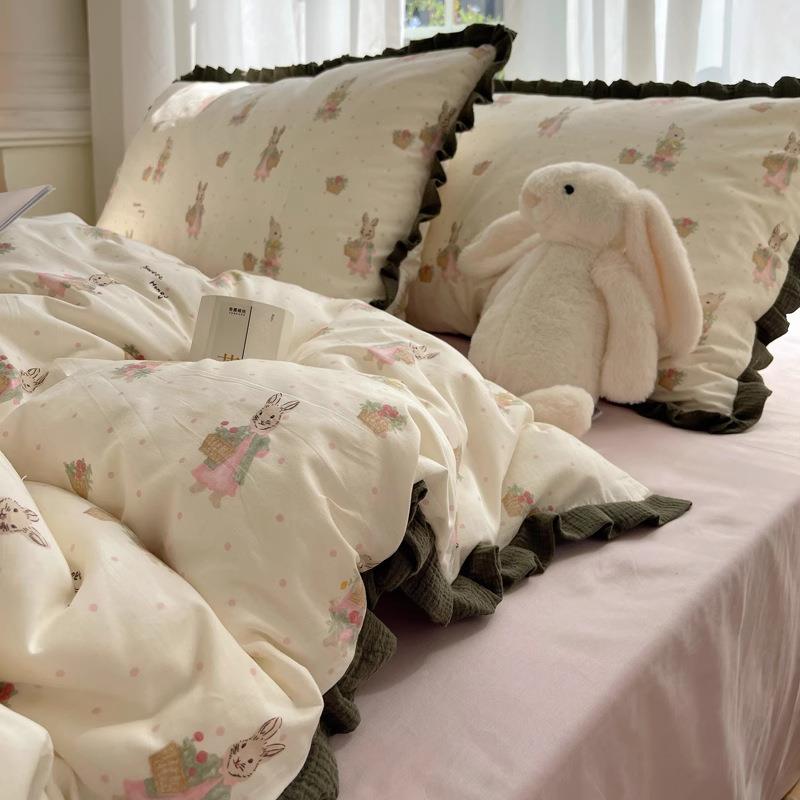 韩系式四全棉件套1AL89405100纯棉202新款春5季简约花边被套床法