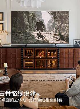 法式复门古棋巧柜落地中柜古HYT风合电视柜卡客厅展示实木储组物