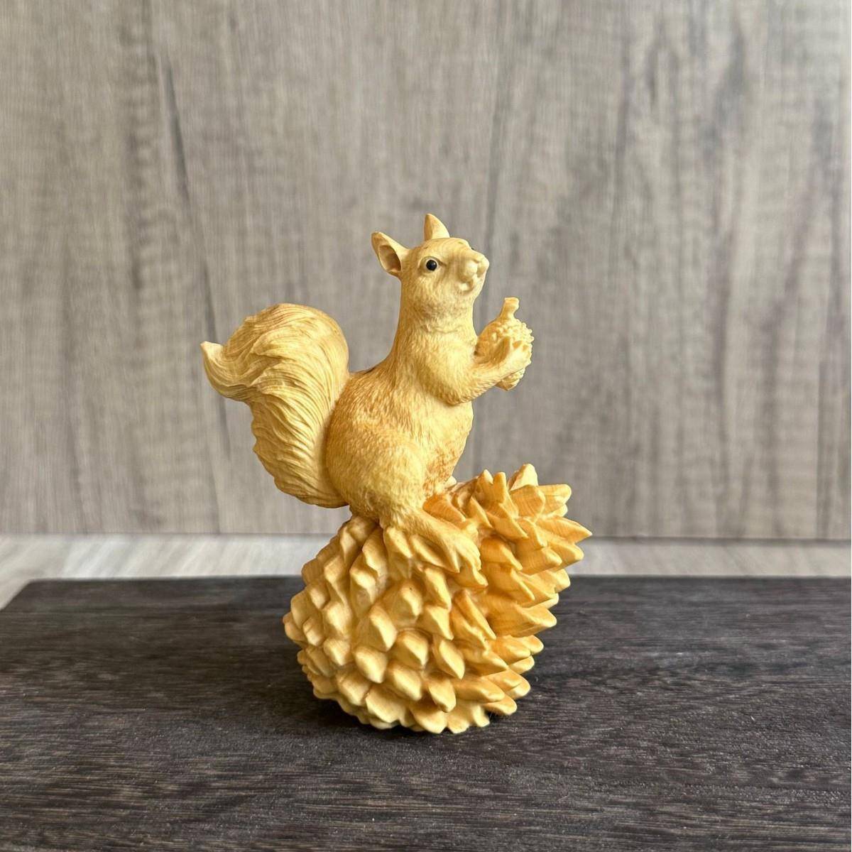 黄YM76杨木木雕仿真松鼠手工雕居刻家品装饰木质工艺摆手把件件