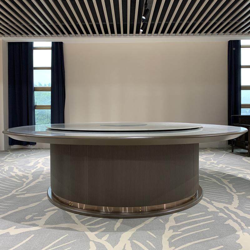 全实木岩大板餐桌椅组新中式家用1合0转人圆形酒饭店B-8理石圆桌