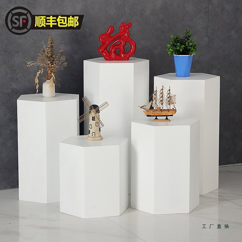 定 制六边形展示台木质烤漆展示柜橱窗道具定 做发光模特站台底座