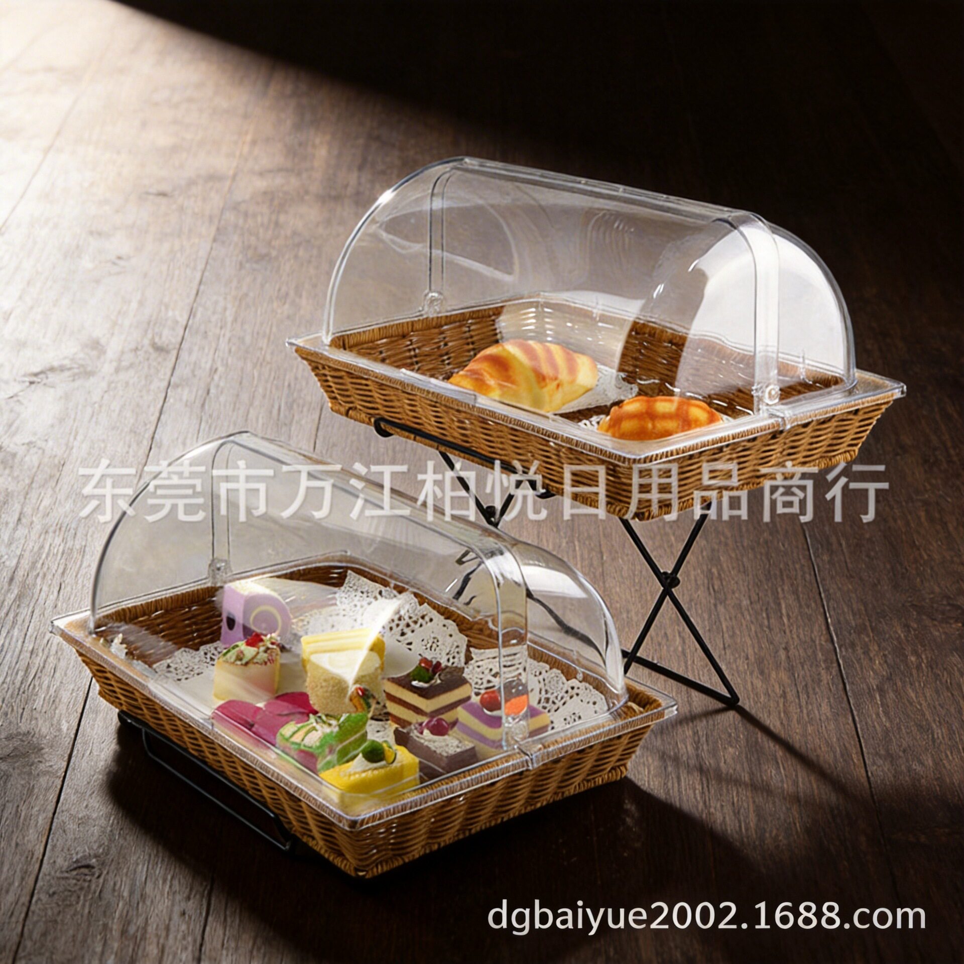 双层仿藤编面包篮带盖蛋糕展示