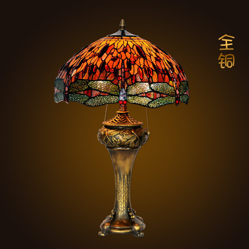 帝凡尼彩色玻璃全铜蜻蜓台灯