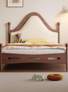 法式复实木床古男孩实木框架美式莎中古温床童1米5QLI儿床女孩公