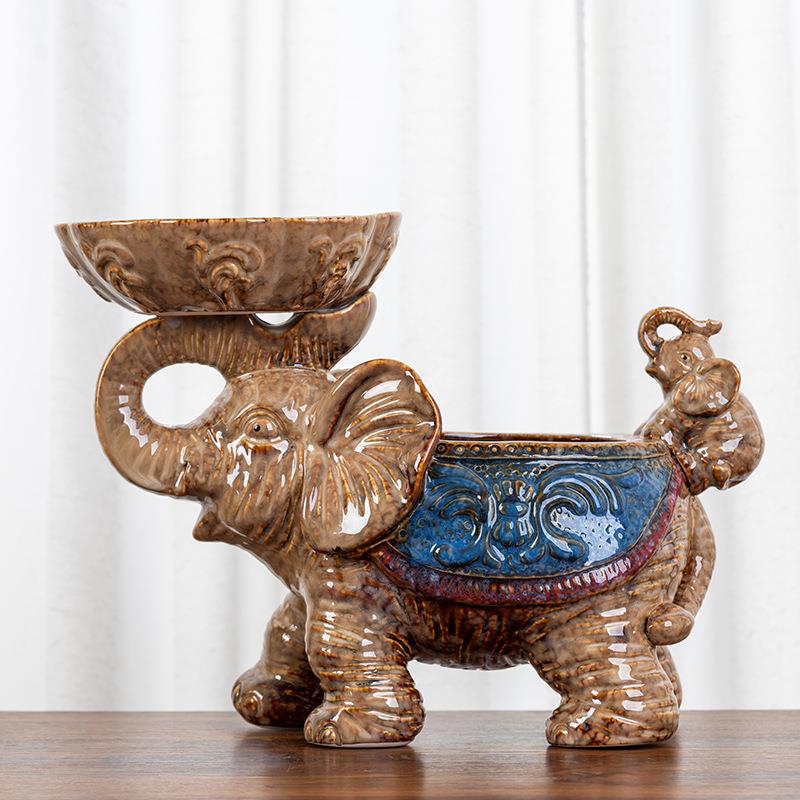 YNX大象摆一物多用新中式件现代内室卧室客厅陶瓷工艺品收纳储物