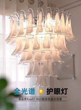 法餐式全光谱护眼中古36935云雾玻璃吊厅美式复灯古客厅马蹄水晶