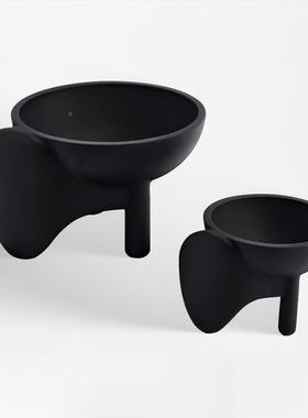 式摆简约黑色三足高脚果中盘茶件客厅几托盘样板间售楼处软装ES-A