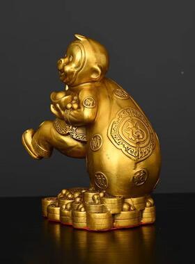 1146铜猴子摆十背二生肖猴件属相猴金猴献宝钱猴袋工艺品桌面饰品