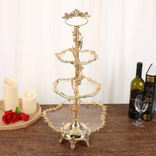 新款 酒店客厅三层水 轻6.7.4奢三层水果盘可拆卸晶手盘提水果欧式