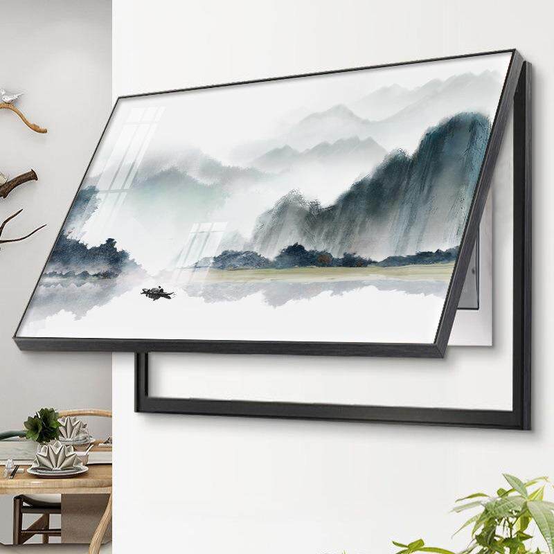 新空中式水墨山水表箱装饰4画20YQQ734492年新款电闸盒开配电箱遮