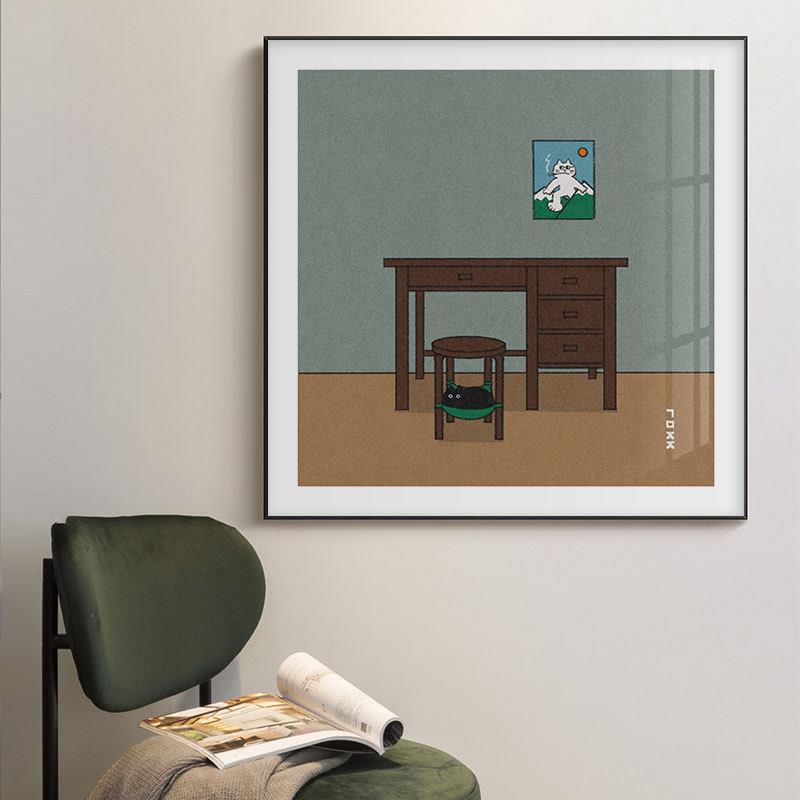 日韩现代简卡BQ864781约通猫咪装饰画趣幽味风景默卧挂画客厅室餐