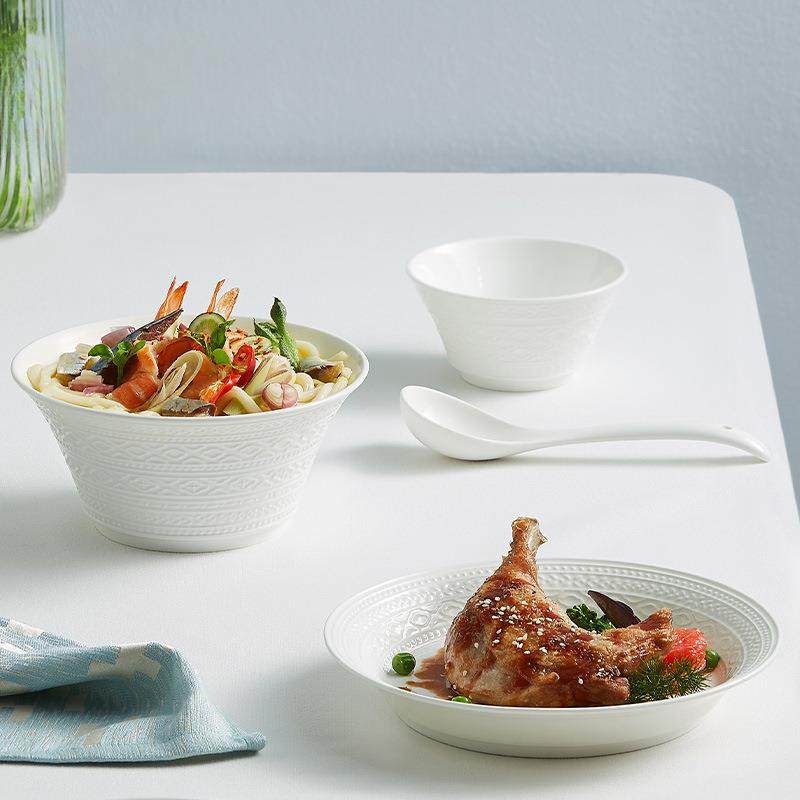 玛戈隆特骨餐具碗事事如意瓷纯白浮雕家用碗汤面碗碗饭水ITK果盘