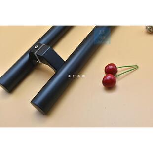 不锈钢脚木移推VHKU拉有框玻璃门拉亚黑色圆手管斜KT包厢大门把手