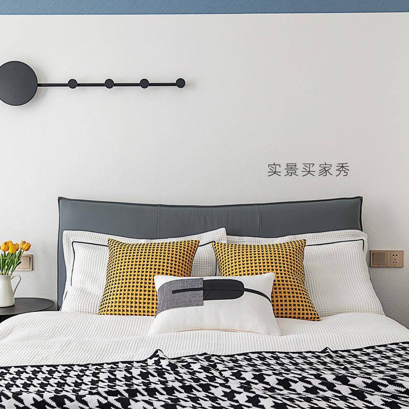 现代简约手靠工编织交叉线绳亮黄色穿抱枕EQE样板儿童房软装床品
