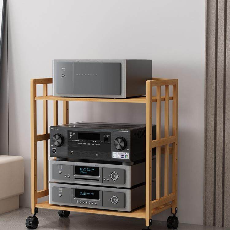 功放机架F97SJMJ5多层响音支架放置架脚实木可轮移动置物架带音箱