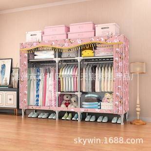 衣橱收纳柜C1710 C1粗简约现柜代经济组装 0窗帘款 布衣钢管加C1701