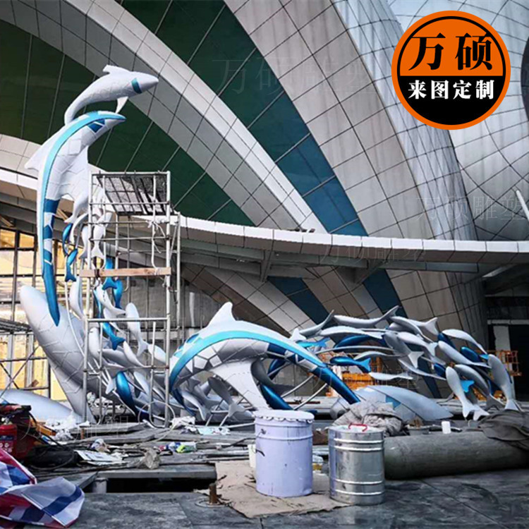 不锈钢鱼群美陈景观雕塑