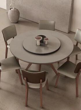 白蜡木木圆形桌家小户型现代QBI简约轻奢岩板餐用饭桌圆桌带实转