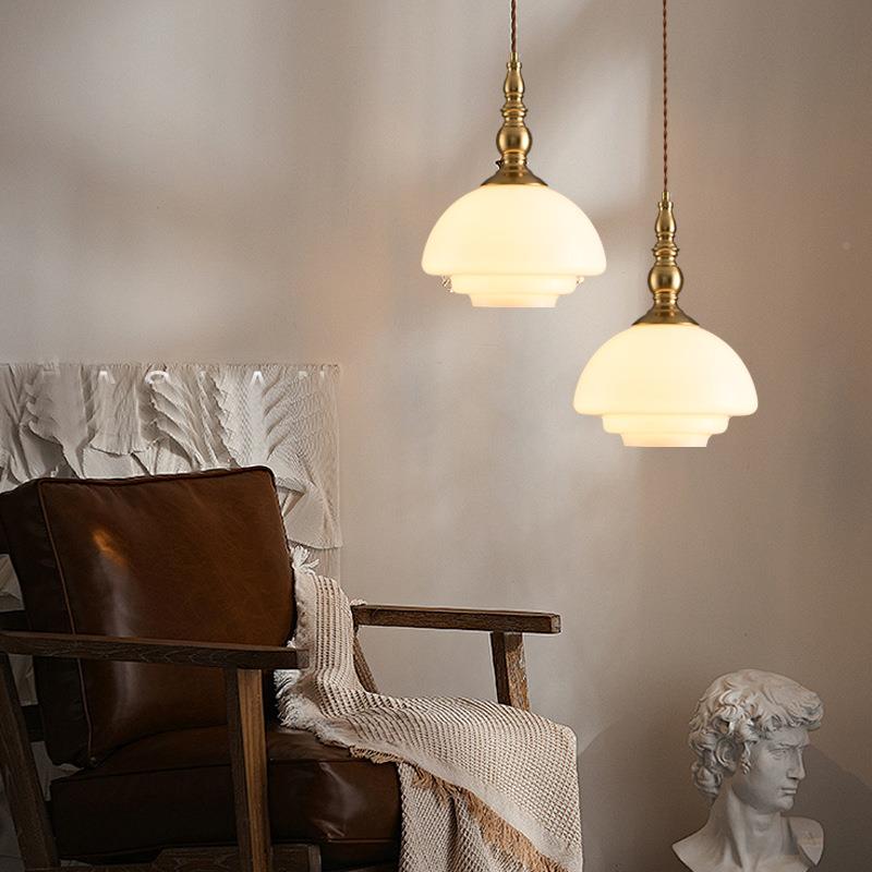 新款法复式油风餐厅玻璃卧室床头吊634灯客灯厅古过道吧台中奶山