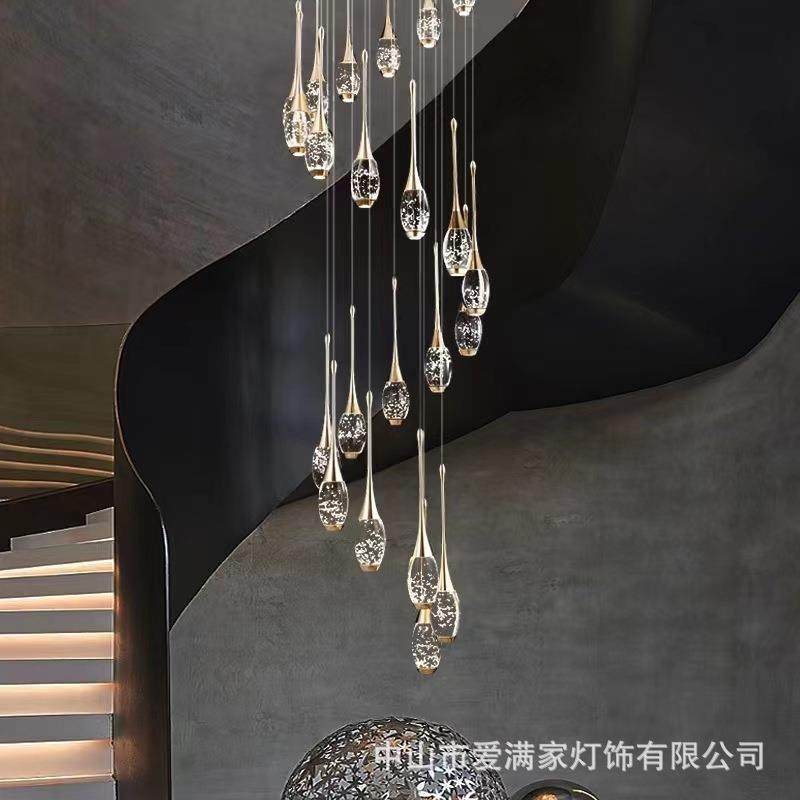 别墅复式楼梯吊灯奢长吊灯轻LNB公水晶2021年新款lo小ft寓旋转吊