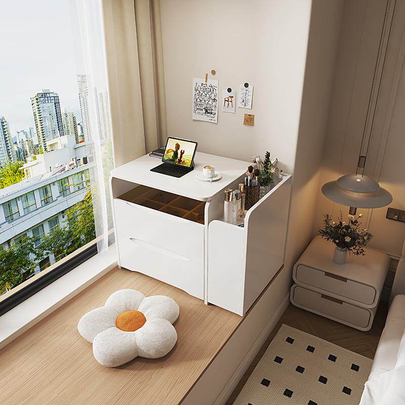 窗你迷飘梳妆台收纳一体化小妆桌奶油风白色户型卧室白VCX色化妆