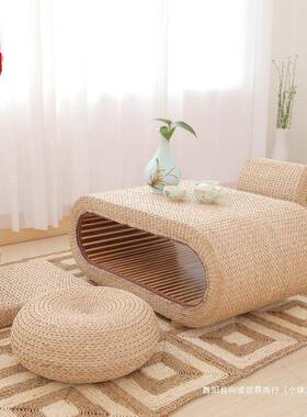 组藤编草编茶几飘窗桌桌LMP日式木榻榻米实茶几合茶桌炕桌地台桌