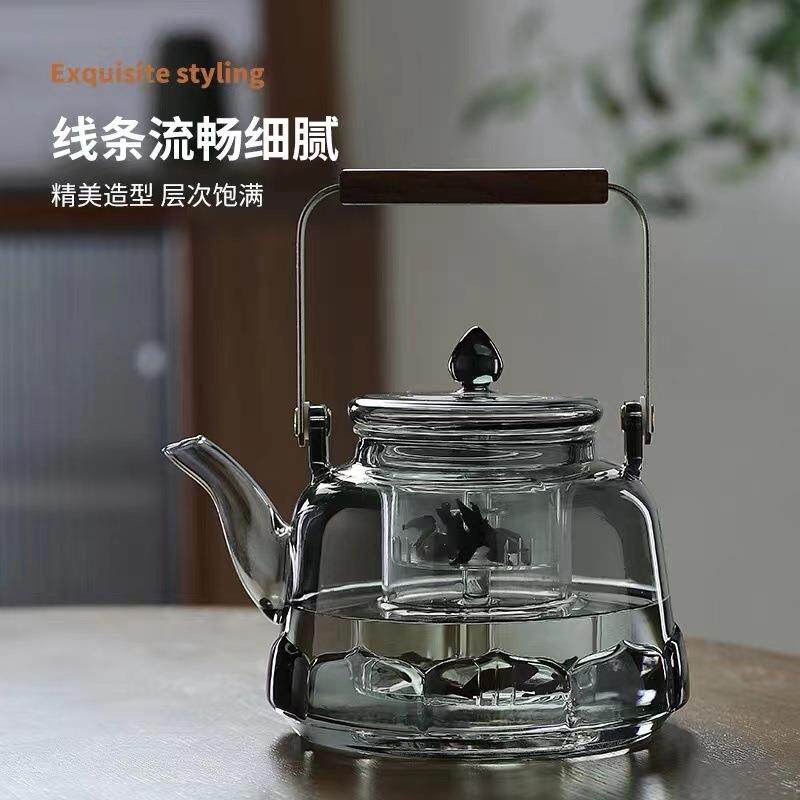 新中式茶饮煮的器皿花创意热玻莲璃提梁壶蒸煮茶壶围炉茶021泡茶