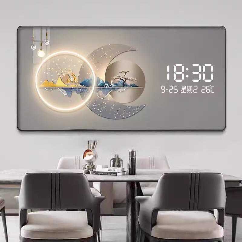 现代数轻奢显LE万D灯年历用电子937钟表挂画客厅餐厅新款超实装饰