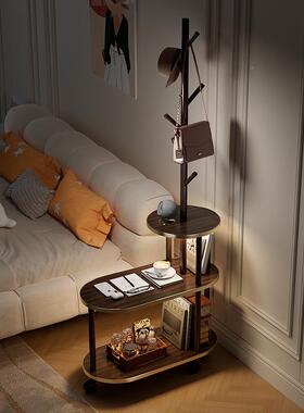 实床头木带灯衣帽一架体卧室床边收CQW纳架置物架可移动边几小茶