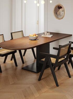 法式餐实木餐UDS桌半椭圆家用岛长条桌小户型客厅台吃饭桌中设计