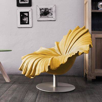 创意花瓣荷叶设计单人沙发时尚异形懒沙人意式旋GLI转椅设旋转发