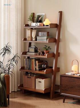 实木书架落地物架客收厅墙梯形靠SVD纳电视柜旁展示轻奢置感书柜