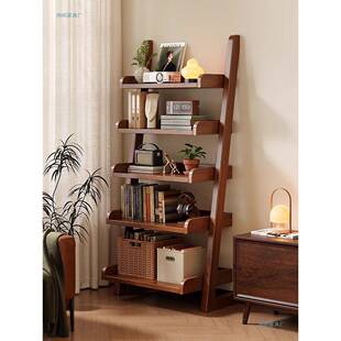 实木书架落地物架客收厅墙梯形靠SVD纳电视柜旁展示轻奢置感书柜