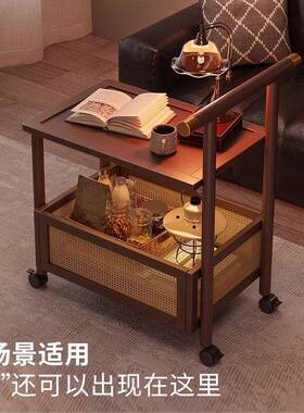 新款水柜小推车网OLS红非实木沙发边柜茶几中茶古可移动几客厅边