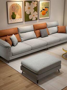 直排科布技布艺沙发简约麻布免洗客家用小户型三ZOP人位猫抓皮沙