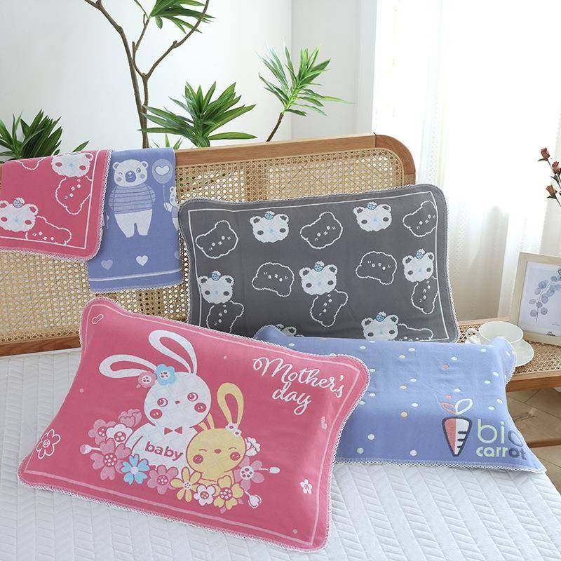 儿童纯棉纱用枕巾一对装家单人卡气通枕头布巾双面防滑透枕头AUN