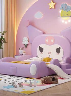 现代约儿童女孩公简MDJ床主紫色床库洛米卡通单人床带护栏滑梯软